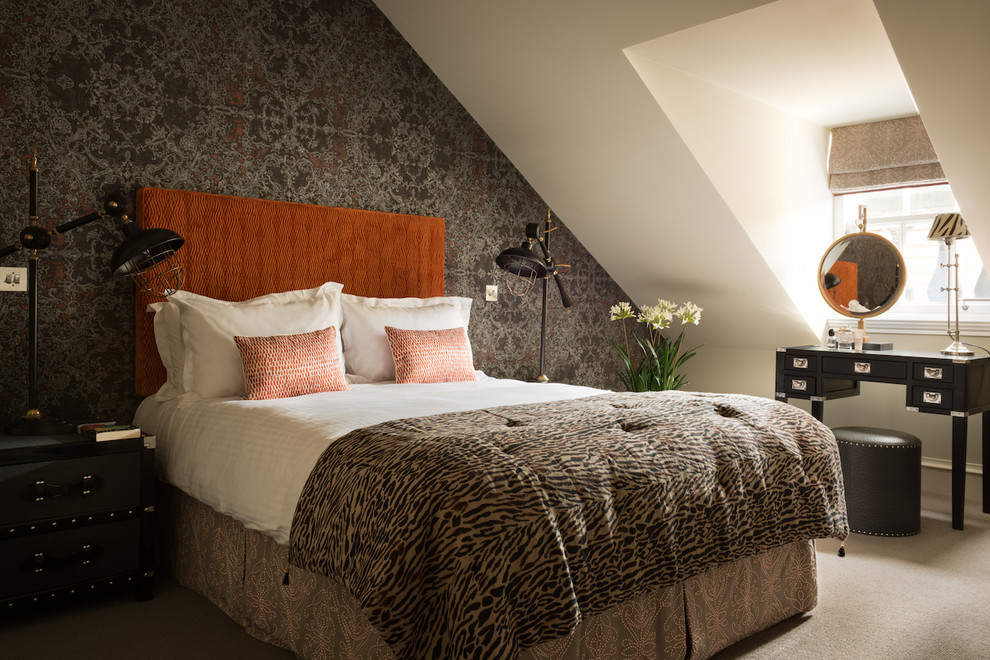 Photo of a medium sized classic master bedroom in Edinburgh with multi-coloured walls and carpet.