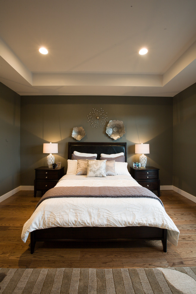 Inspiration for a transitional bedroom remodel in Other with gray walls