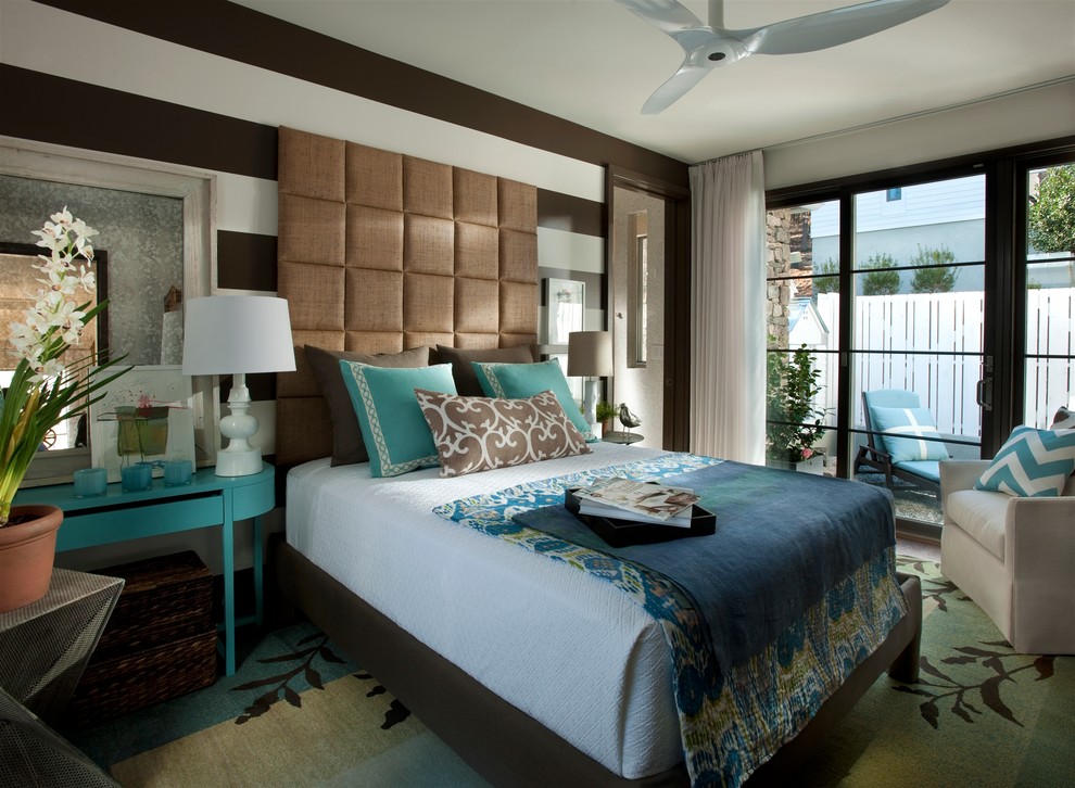 Inspiration for a mid-sized transitional master dark wood floor and brown floor bedroom remodel in Atlanta with brown walls and no fireplace