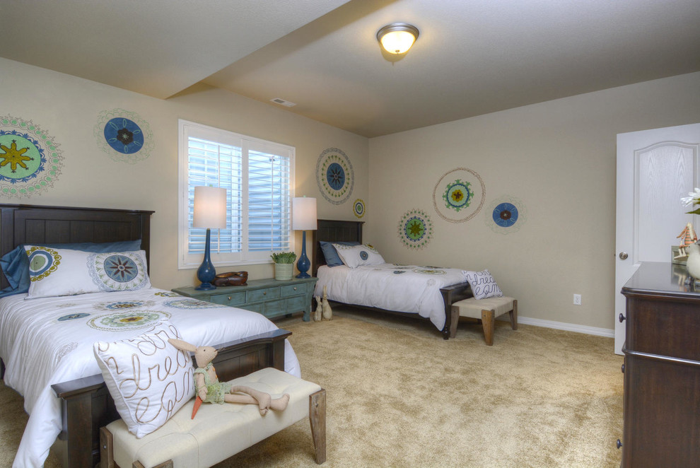 Inspiration for a timeless guest carpeted bedroom remodel in Denver with beige walls