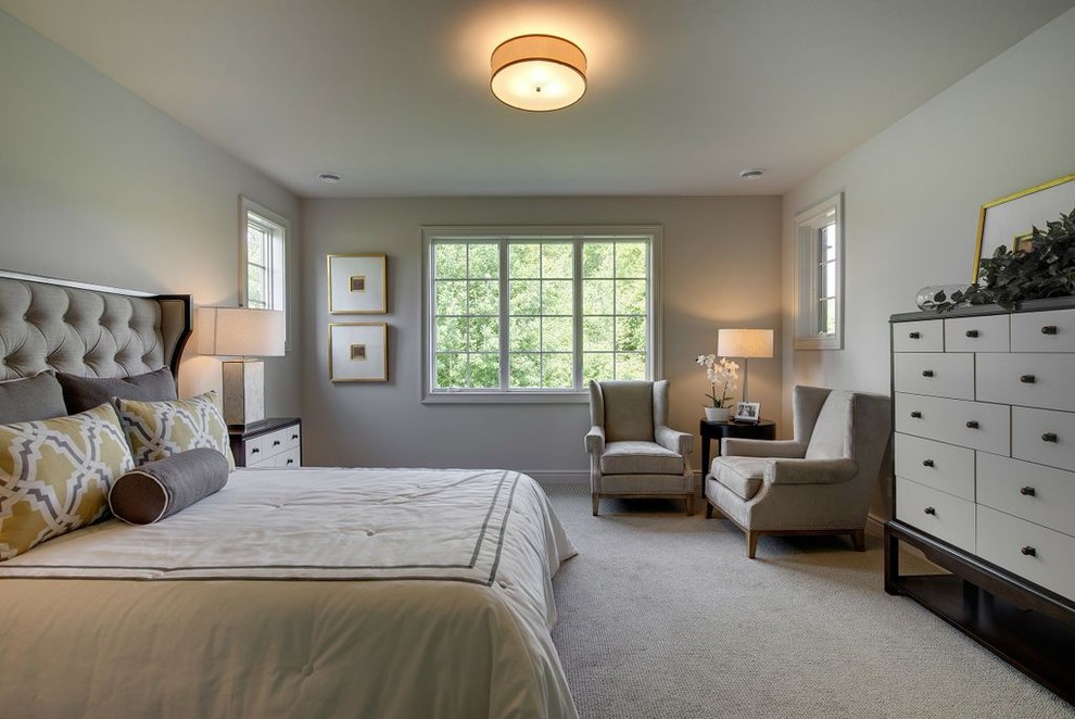 Diseño de habitación de invitados clásica de tamaño medio con paredes grises