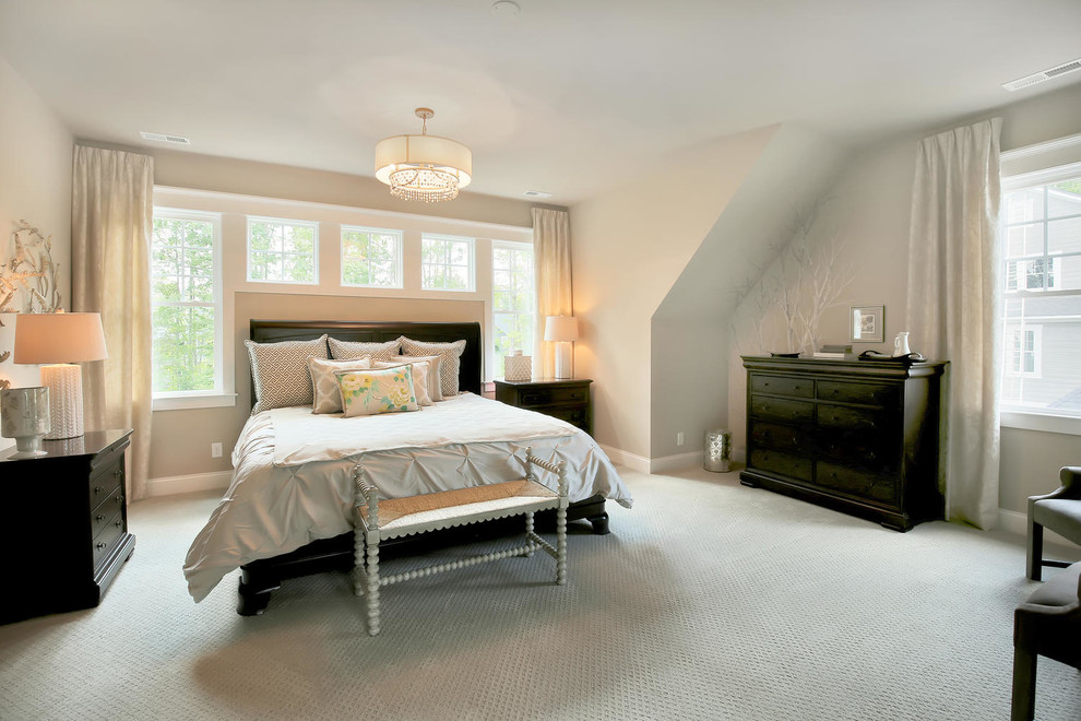 Bedroom - mid-sized traditional master carpeted and gray floor bedroom idea in Richmond with white walls and no fireplace