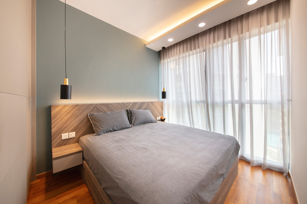 シンガポールにある北欧スタイルのおしゃれな寝室のインテリア