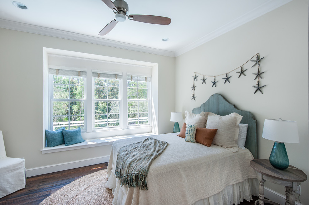 Bedroom - coastal bedroom idea in Miami with beige walls