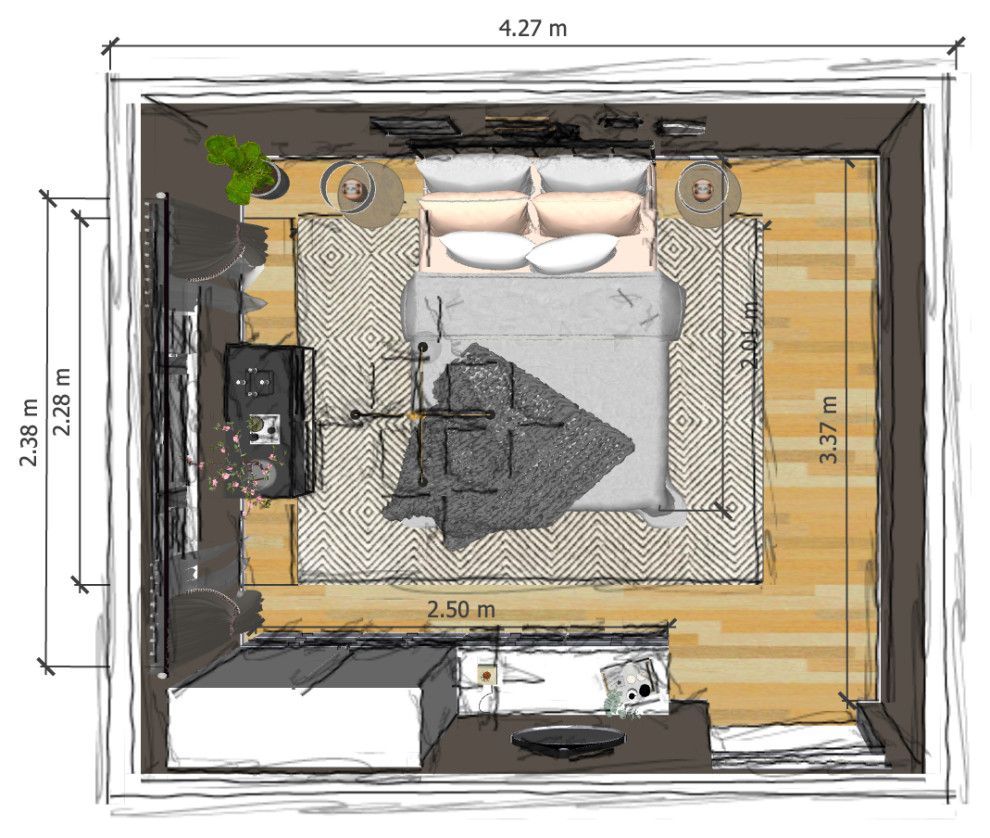 Идея дизайна: маленькая хозяйская спальня в скандинавском стиле для на участке и в саду