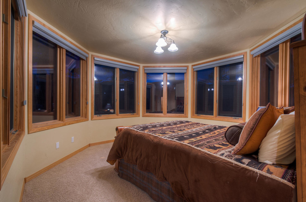 Medium sized traditional guest bedroom in Denver with beige walls, carpet and no fireplace.