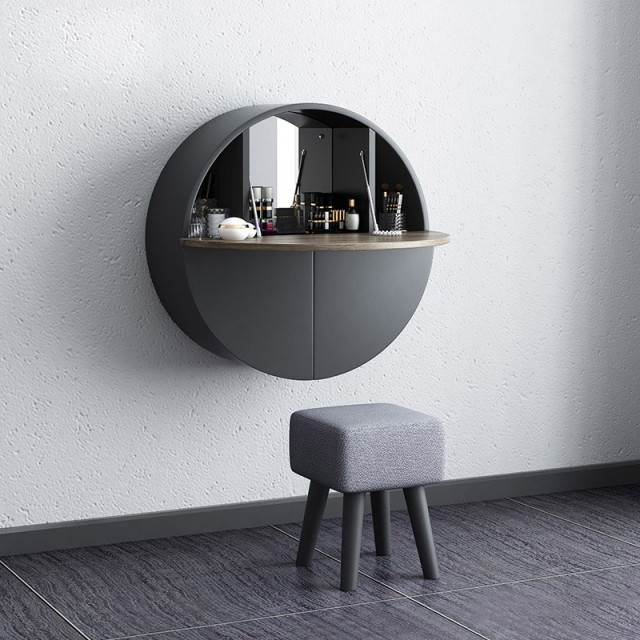 399 99 Modern Round Wall Mount Makeup Vanity Table Set With Mirror Gray Makeup Modern Bedroom Other By Homary Limited Houzz Uk