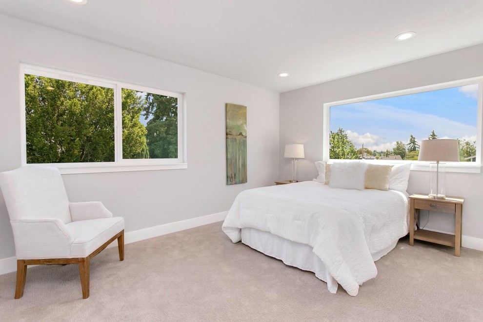 Example of a minimalist bedroom design in Seattle