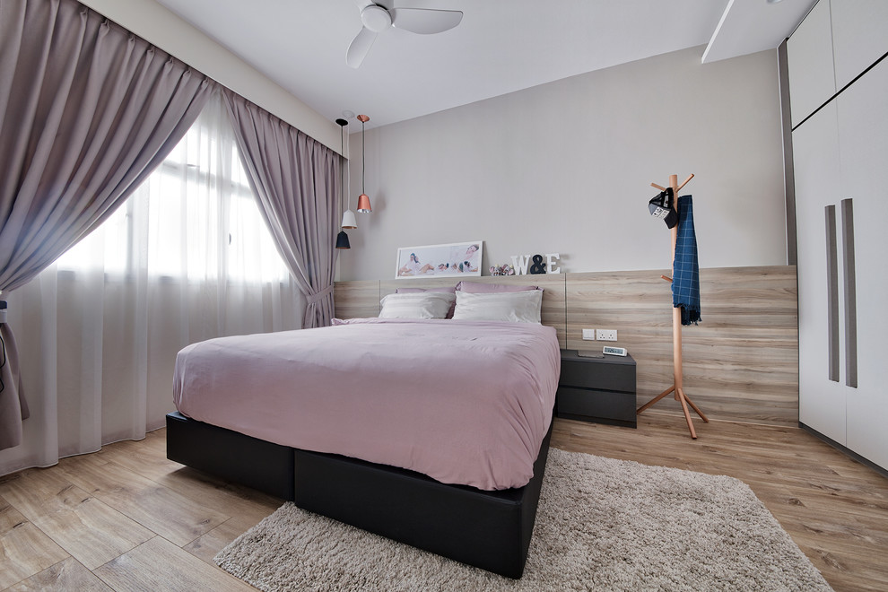 シンガポールにあるコンテンポラリースタイルのおしゃれな寝室のインテリア