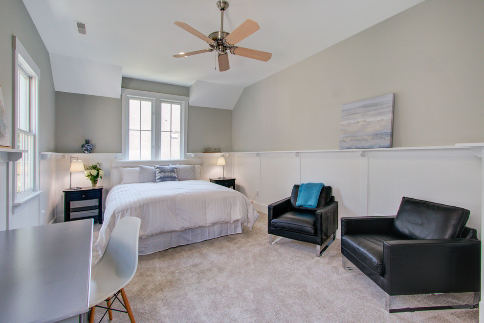 Example of a mid-sized transitional guest light wood floor bedroom design in Charleston with blue walls