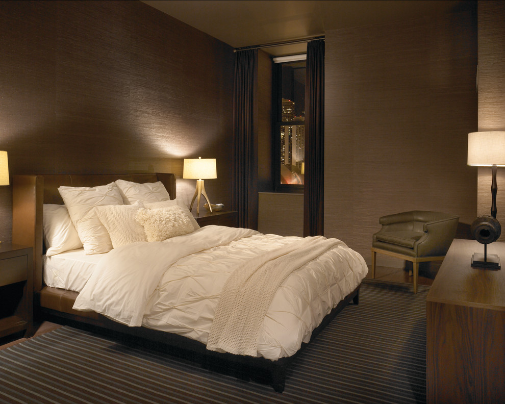 Идея дизайна: спальня в современном стиле с серыми стенами