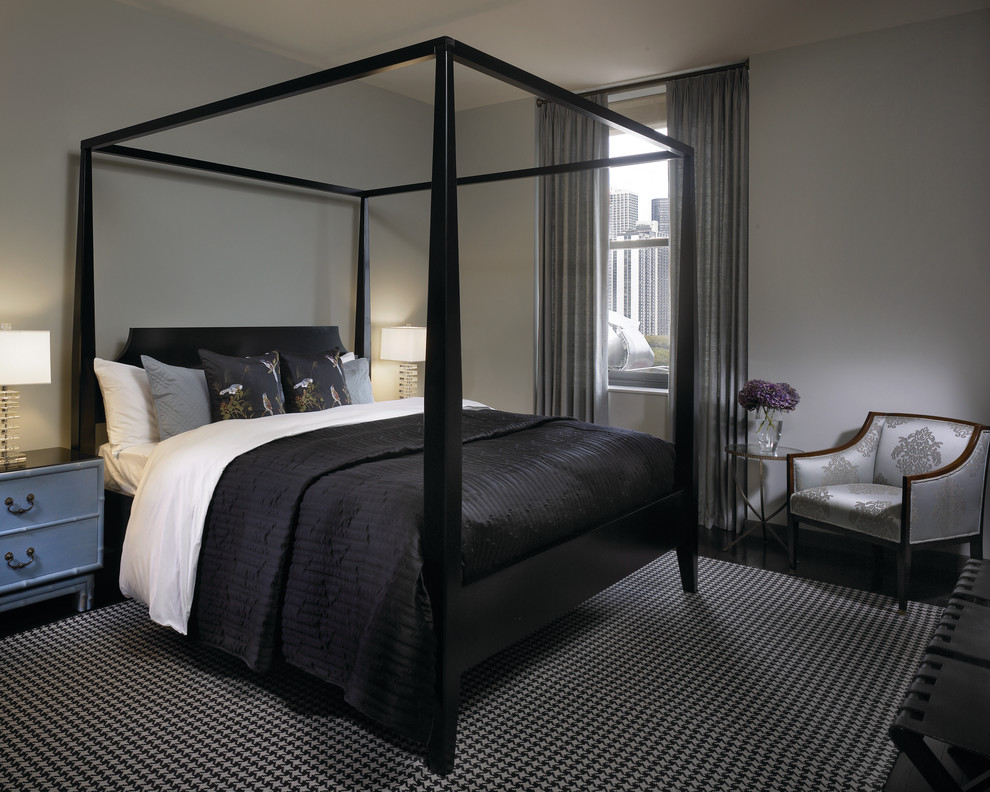 Свежая идея для дизайна: спальня: освещение в современном стиле с серыми стенами - отличное фото интерьера