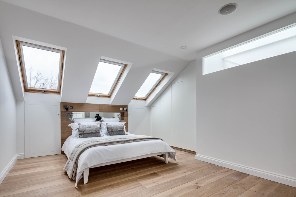 This is an example of a scandi loft bedroom in London.