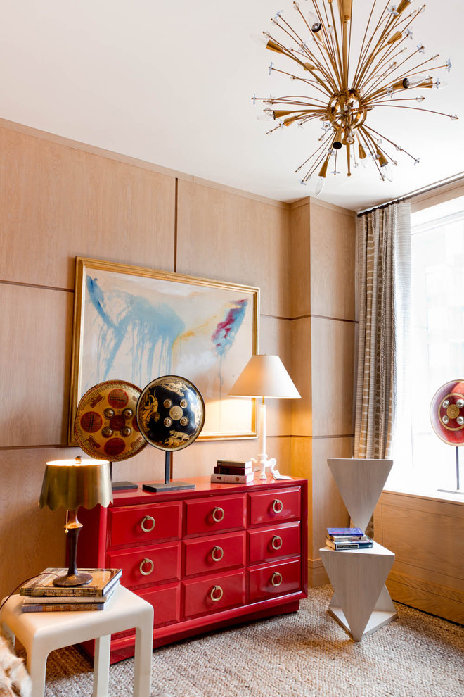 Example of a trendy carpeted bedroom design in New York