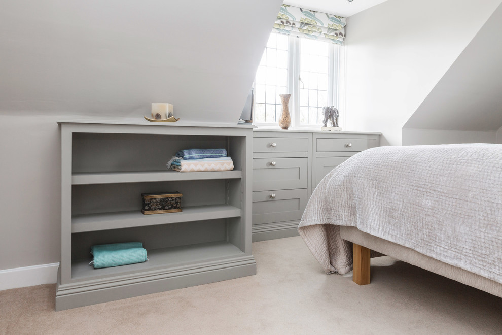 Design ideas for a medium sized classic guest bedroom in Kent with grey walls and carpet.