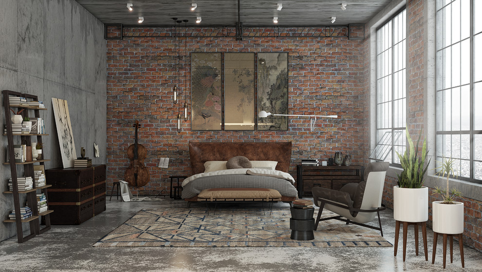 Inspiration for an industrial bedroom remodel in London