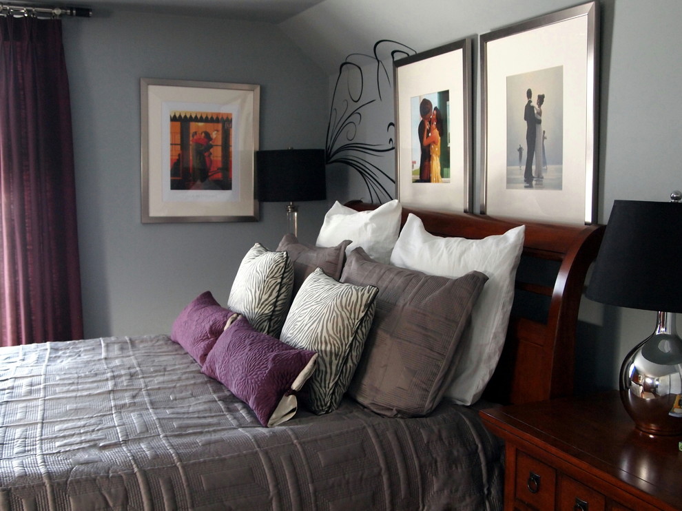 Photo of a contemporary grey and silver bedroom in Philadelphia.