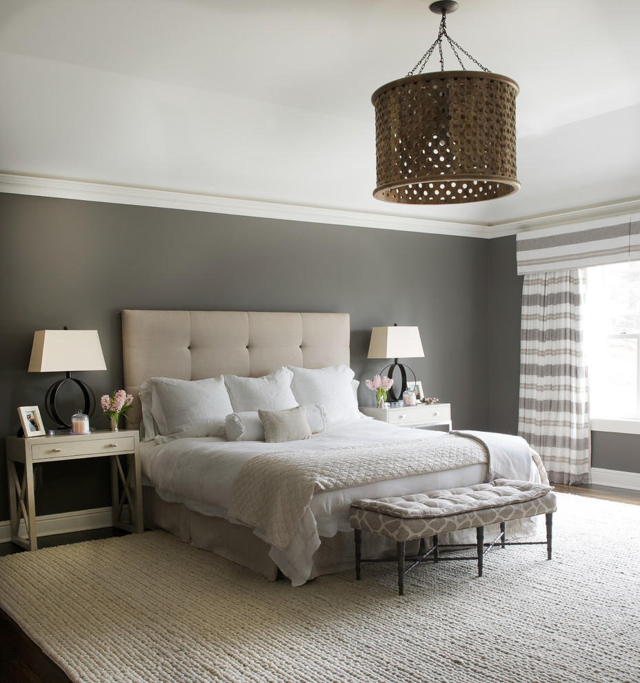 Mid-sized transitional master dark wood floor and brown floor bedroom photo in DC Metro with gray walls and no fireplace