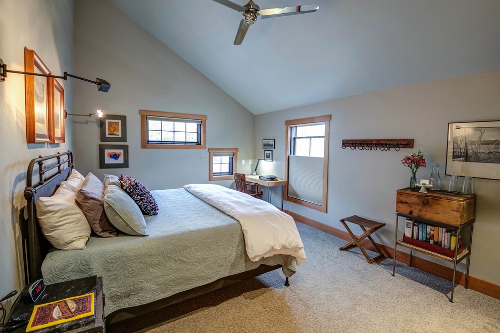 Bedroom - large eclectic guest carpeted and beige floor bedroom idea with beige walls