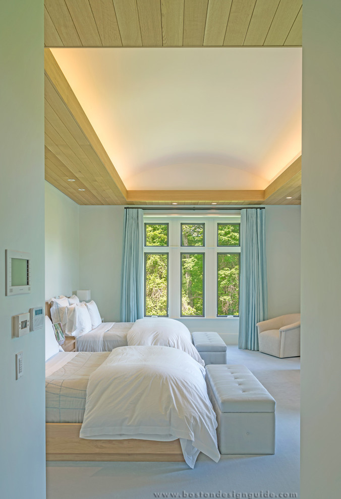 Foto di un'ampia camera degli ospiti design con pareti beige, moquette e nessun camino