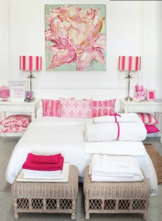 Inspiration for a medium sized romantic grey and pink bedroom in Houston with white walls, no fireplace and grey floors.
