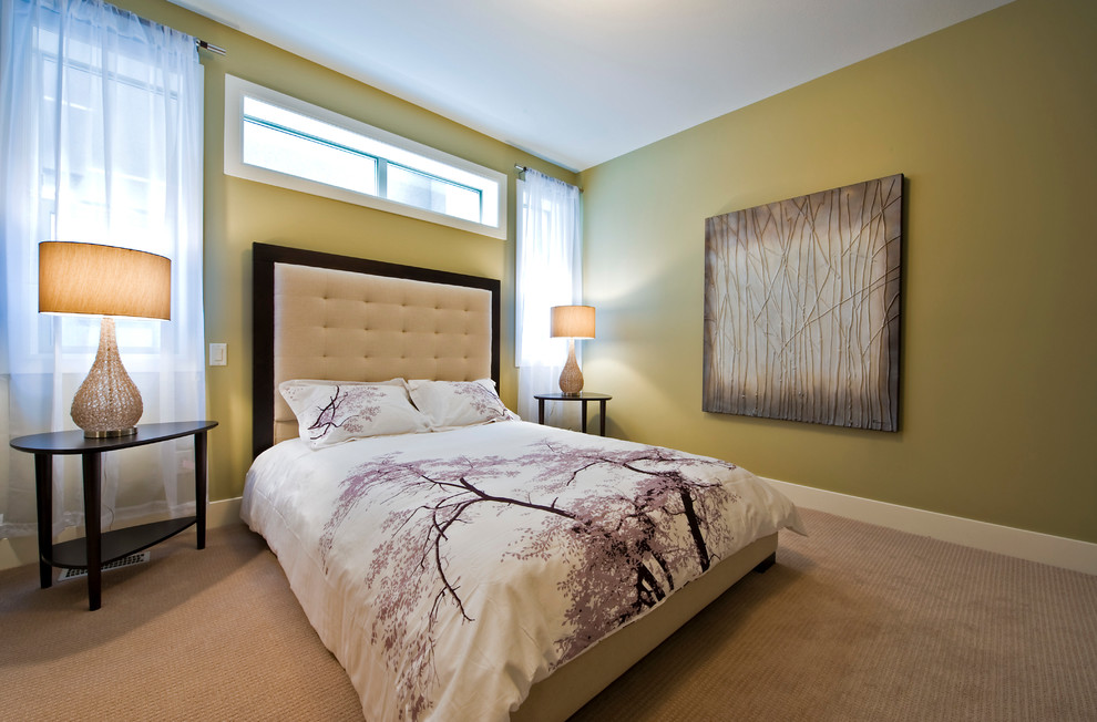 Bedroom - contemporary bedroom idea in Calgary with yellow walls