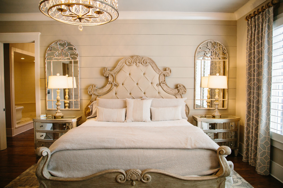 Design ideas for a medium sized victorian master bedroom in Atlanta with beige walls and medium hardwood flooring.