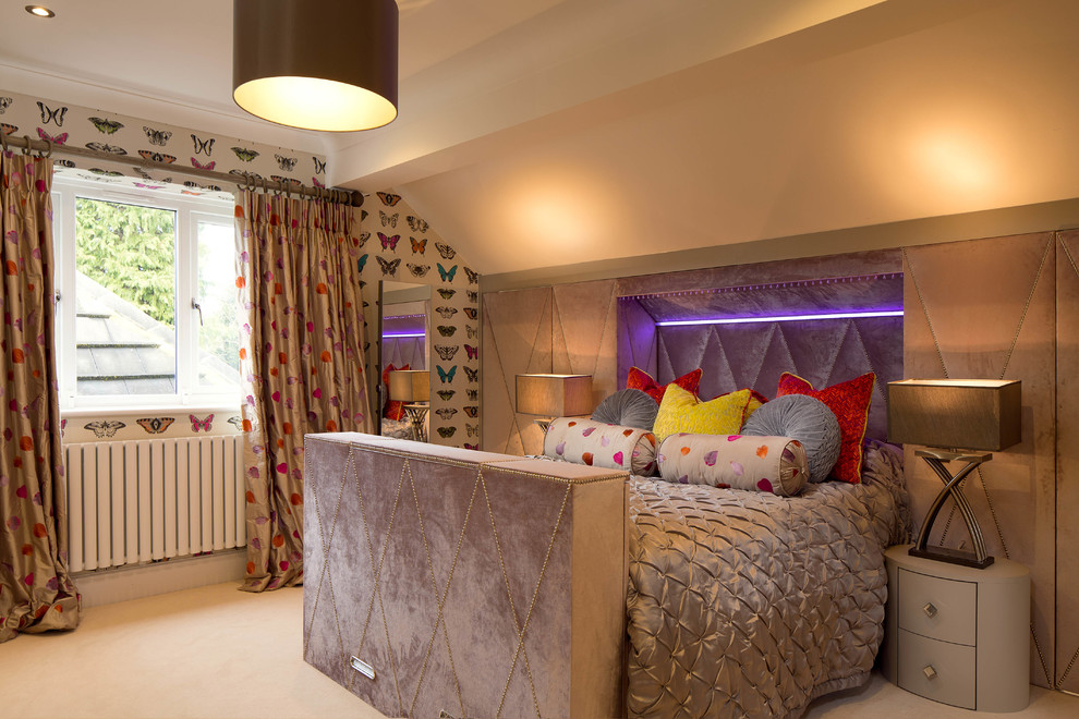 Inspiration for a medium sized classic bedroom in Other with multi-coloured walls and carpet.
