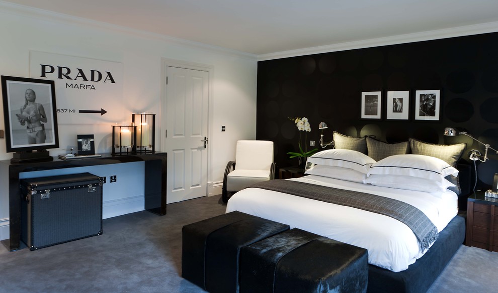 Design ideas for a modern bedroom in London.