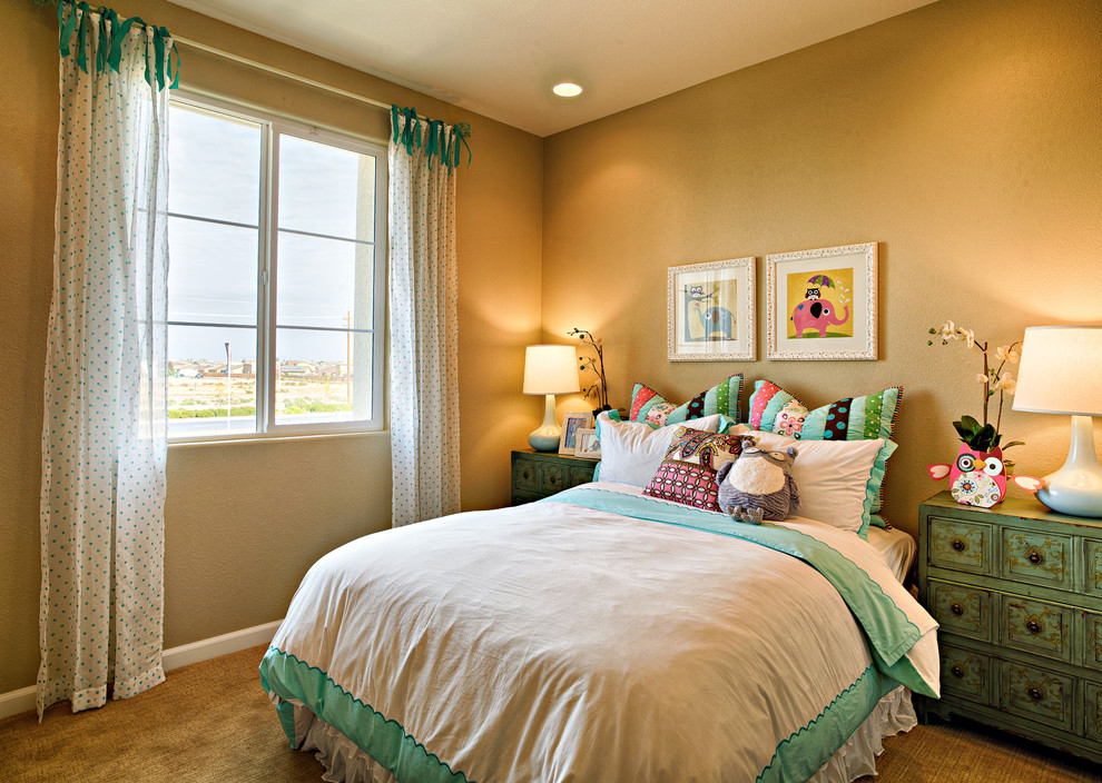 Design ideas for a farmhouse bedroom in Orange County.