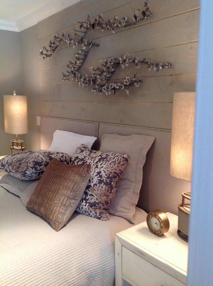 Photo of a contemporary bedroom in Baltimore with beige walls.