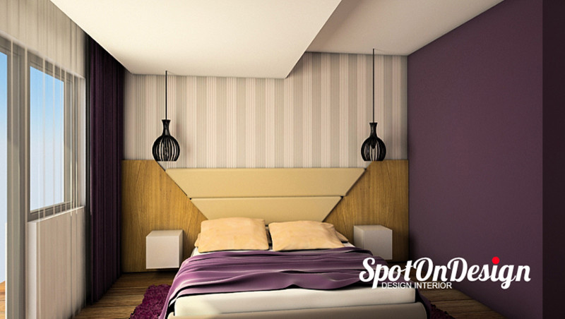 Foto de habitación de invitados moderna de tamaño medio con paredes blancas y suelo de madera en tonos medios
