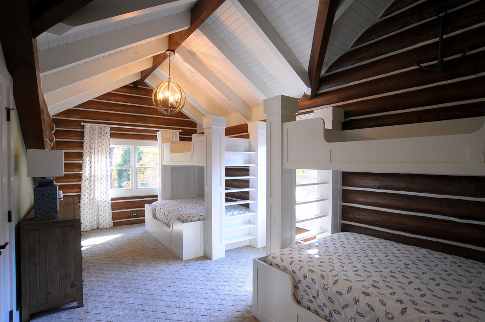 コロンバスにある中くらいなコンテンポラリースタイルのおしゃれな主寝室 (カーペット敷き、白い床) のレイアウト
