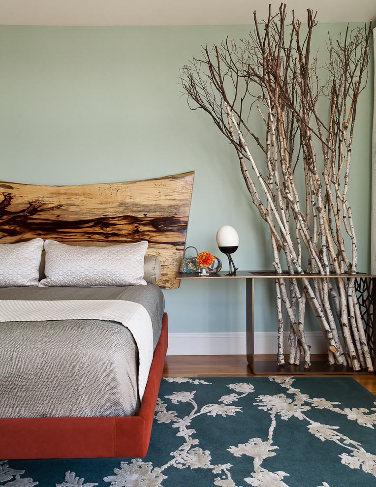Mountain style bedroom photo in San Francisco with green walls