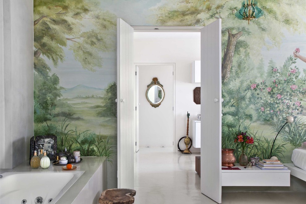 Eclectic concrete floor bedroom photo in Other