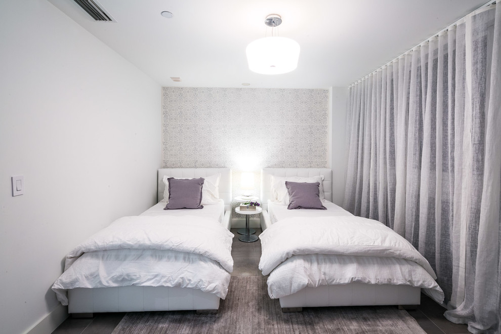 Пример оригинального дизайна: гостевая спальня (комната для гостей) в современном стиле с акцентной стеной