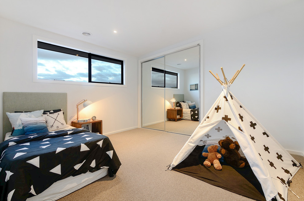 Mittelgroßes Modernes Schlafzimmer mit Teppichboden in Melbourne