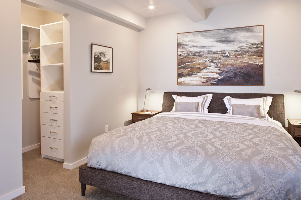 Diseño de habitación de invitados clásica renovada de tamaño medio con paredes grises y moqueta