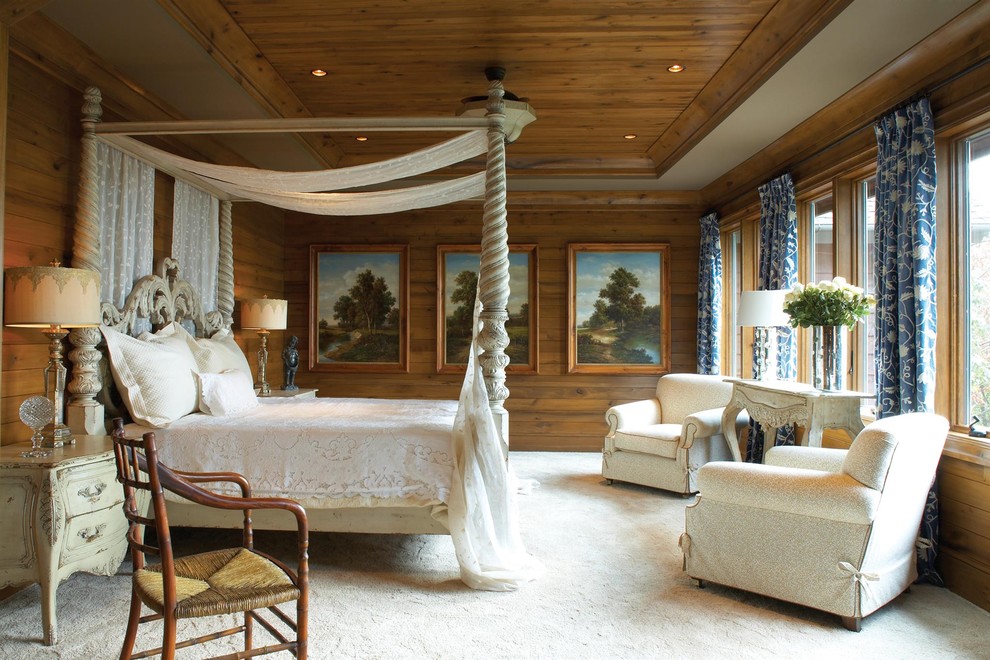 Imagen de dormitorio tradicional con moqueta