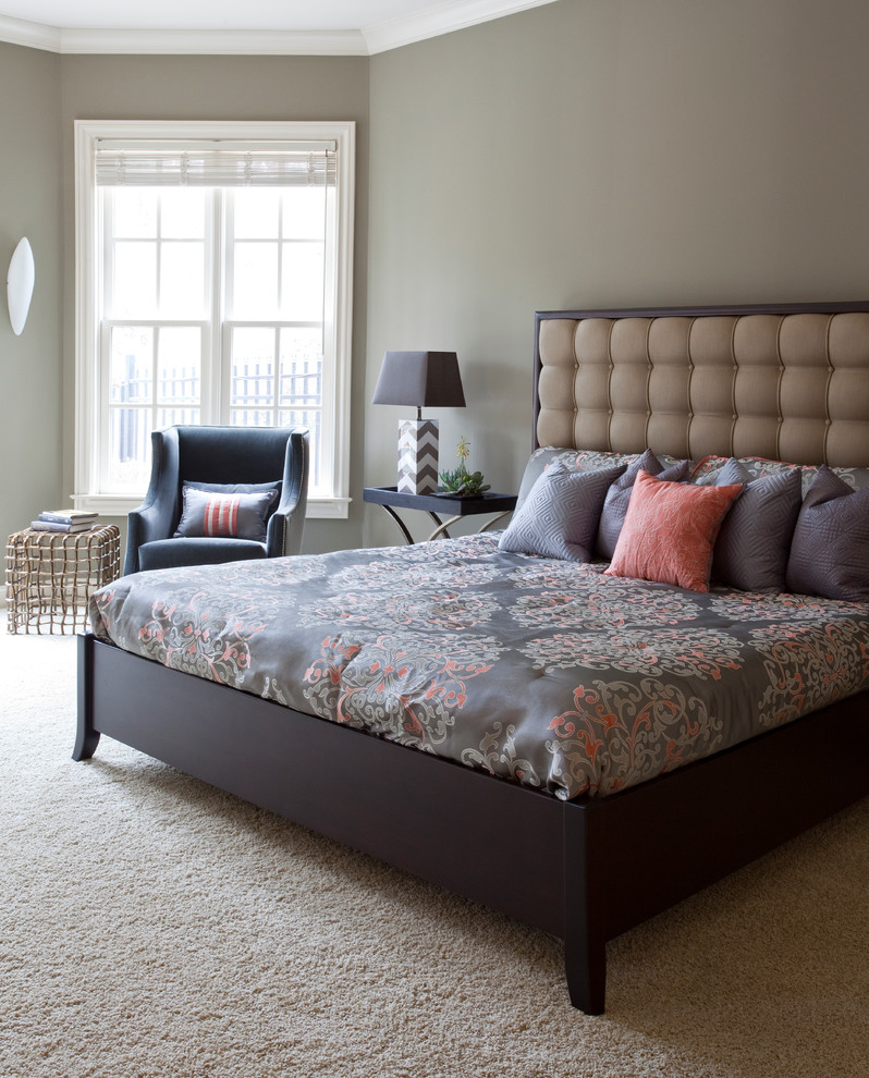 Bedroom - large transitional guest carpeted bedroom idea in Atlanta with gray walls