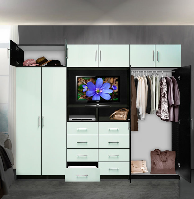 Aventa Tv Wall Unit X Tall 10 Door Wardrobe For Bedrooms Contemporary Bedroom New York By Contempo Space Houzz - Wardrobe Wall Units Bedrooms