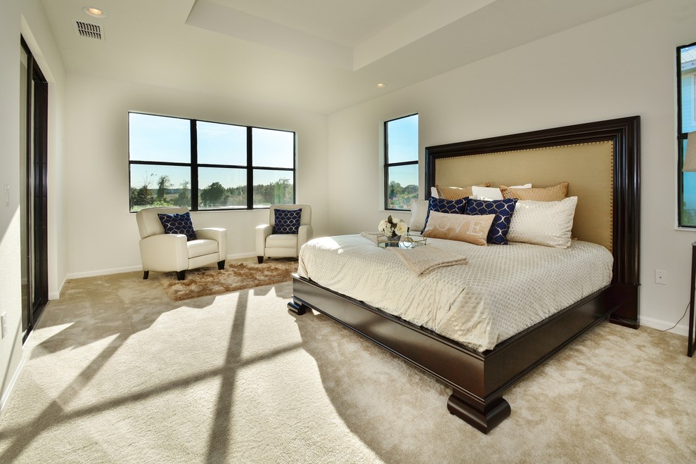 Mittelgroßes Modernes Hauptschlafzimmer mit beiger Wandfarbe, Teppichboden und beigem Boden in Orlando