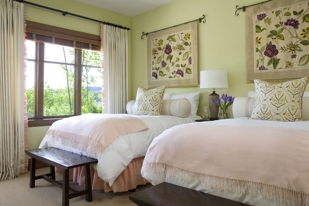 Example of a classic bedroom design in Denver with green walls