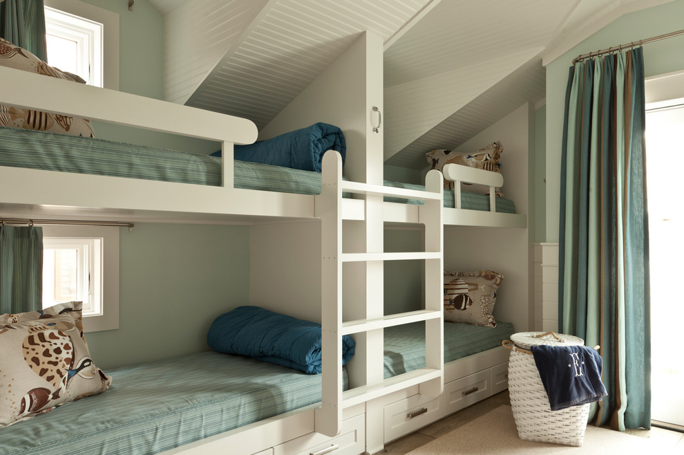 Bedroom - coastal guest bedroom idea in Orange County with green walls and no fireplace