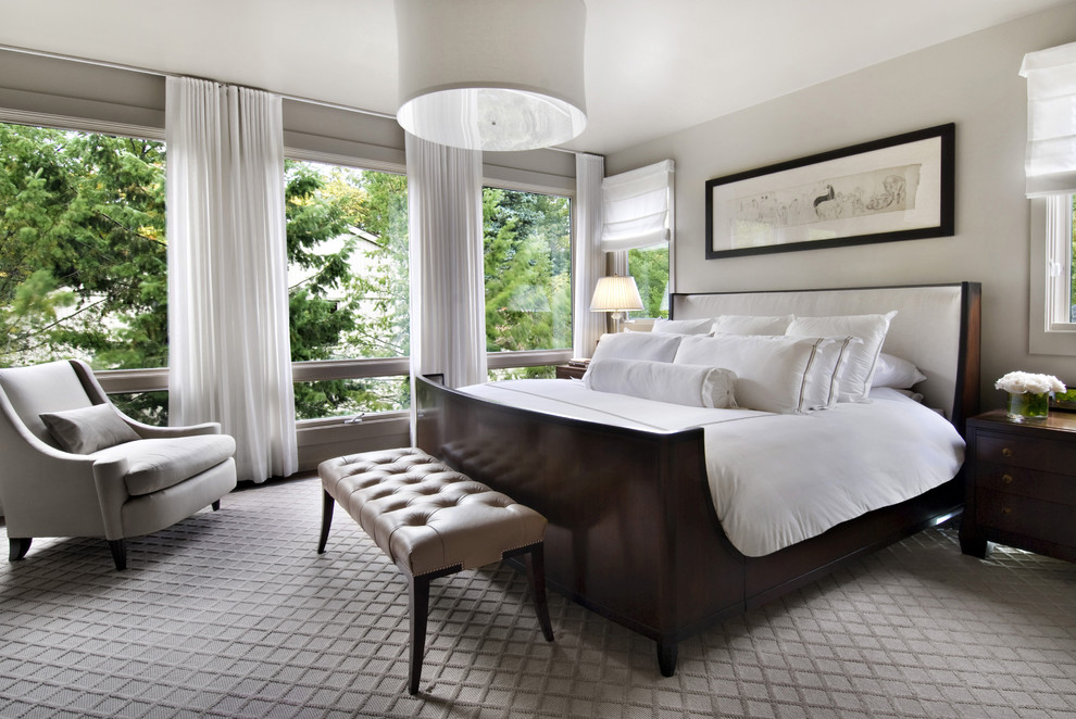 Bedroom - mid-sized contemporary master carpeted bedroom idea in Detroit with beige walls and no fireplace