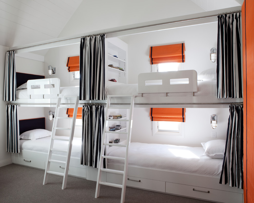 Inspiration for a contemporary guest carpeted bedroom remodel in Melbourne with white walls