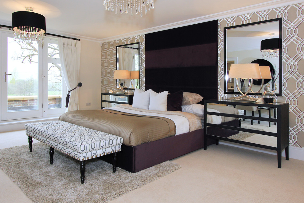 Inspiration for a medium sized classic bedroom in Buckinghamshire with beige walls, carpet and beige floors.