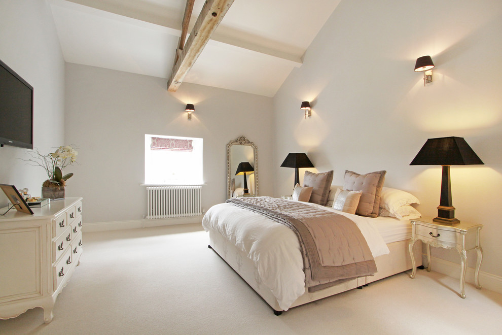 Свежая идея для дизайна: большая хозяйская спальня в современном стиле с ковровым покрытием - отличное фото интерьера