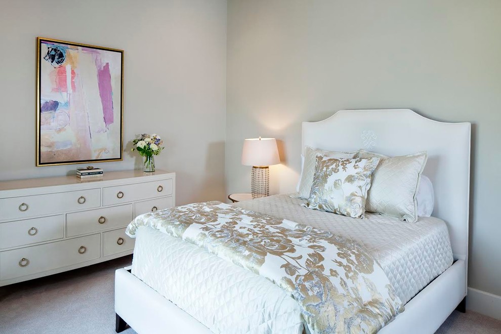 Modelo de habitación de invitados clásica renovada con paredes grises y moqueta
