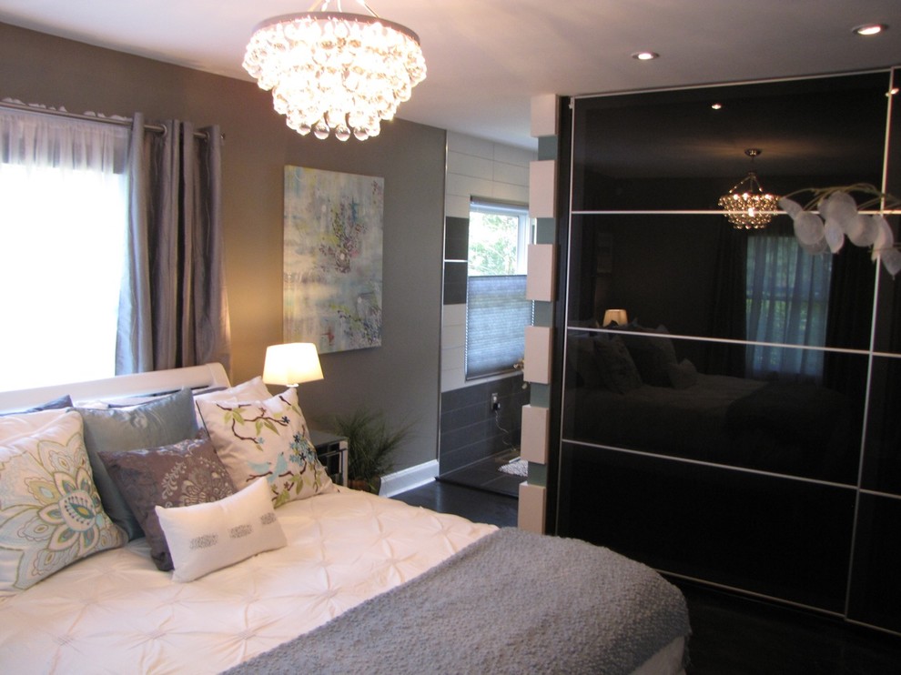 Inspiration for a mid-sized contemporary master bedroom remodel in Philadelphia with beige walls and no fireplace
